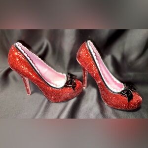 Leg Avenue Red Glitter Heels with Black Bow